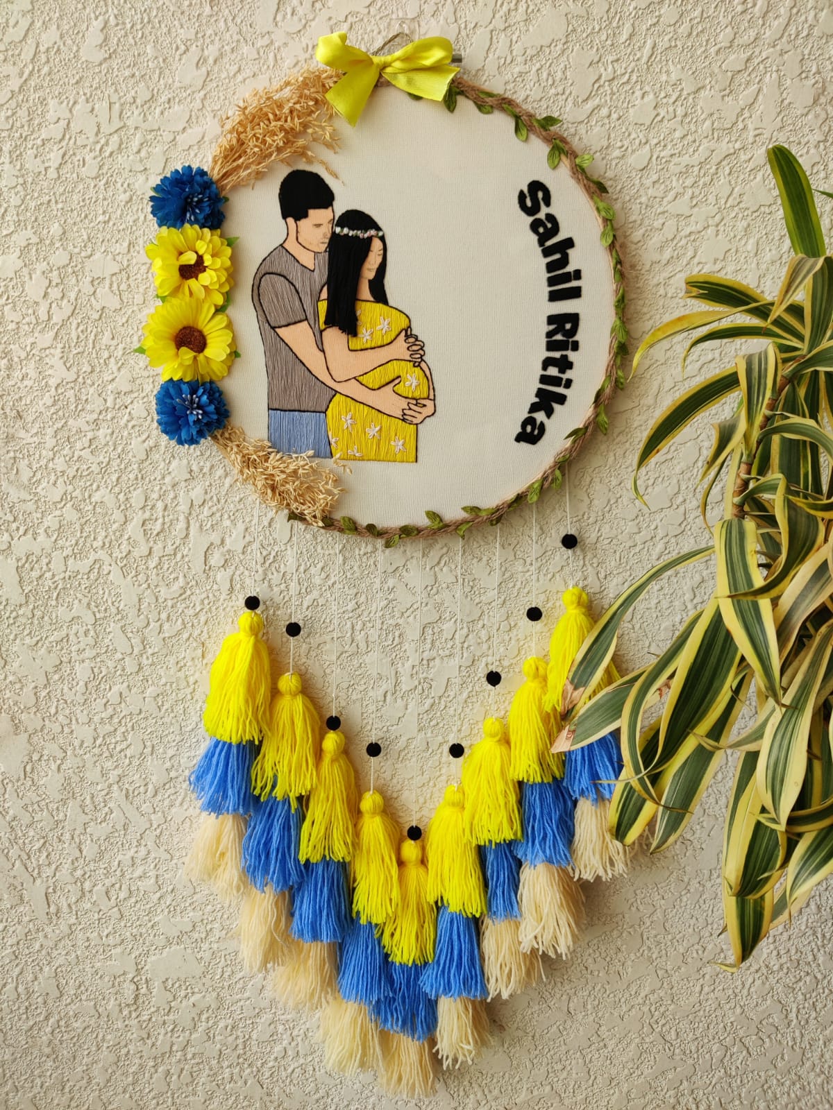 Expecting Couple Embroidered Hoop with Tassels