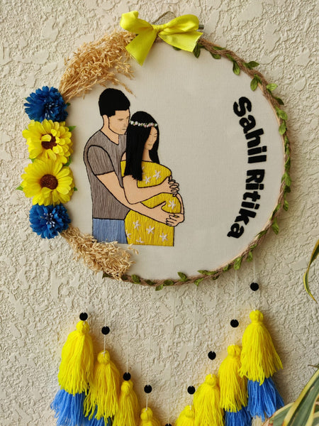Expecting Couple Embroidered Hoop with Tassels