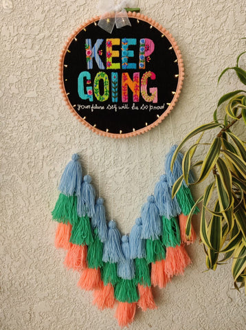'Keep Going' Embroidered Hanging Dreamcatcher with Lights