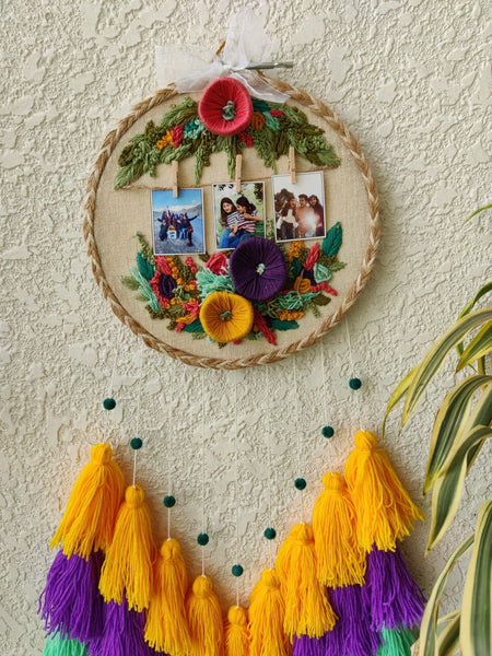 3D Floral Embroidered Photo Frame Hoop with Tassles & Lights