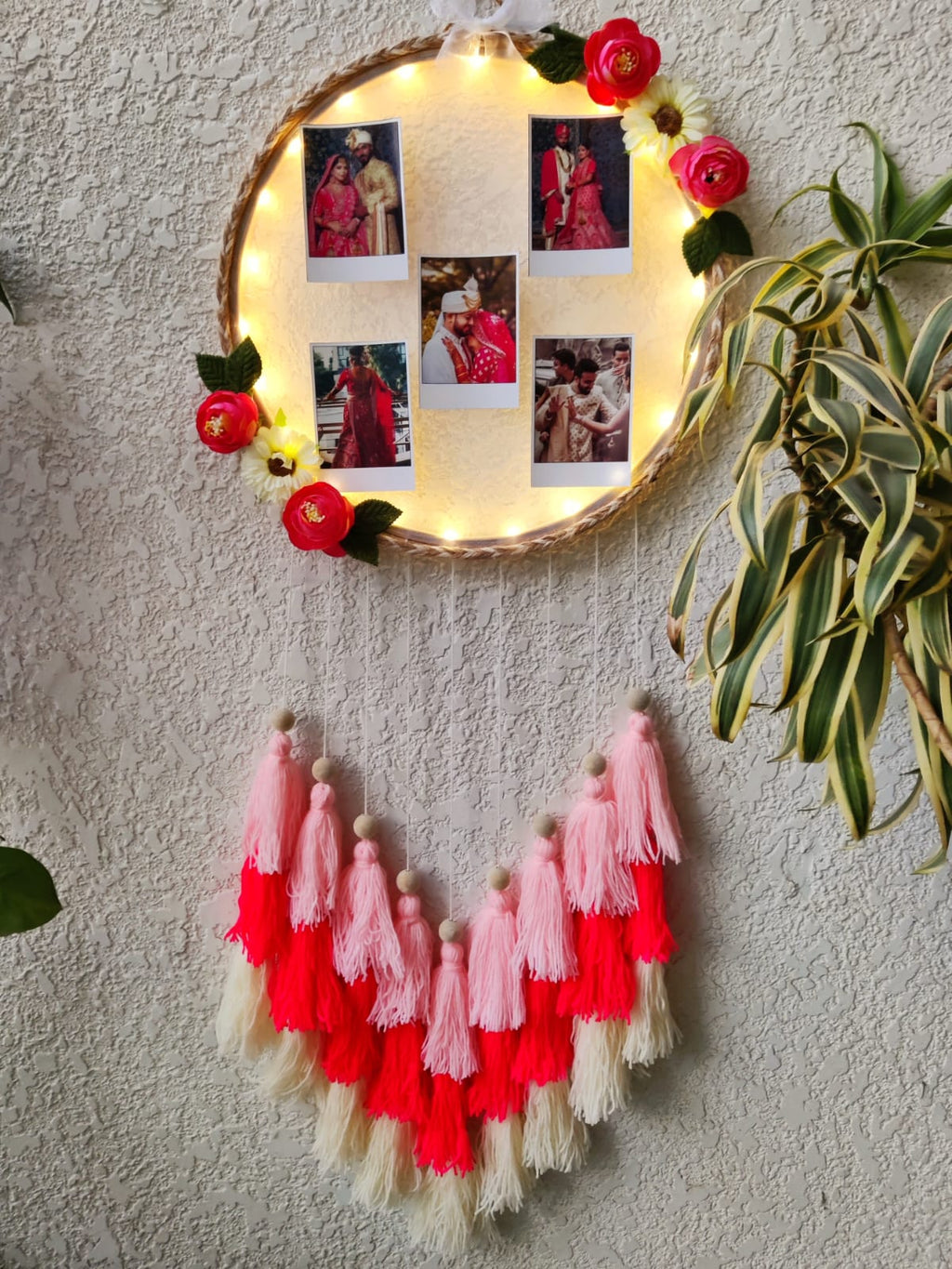Floral Photo Frame Hoop with Tassles & Lights