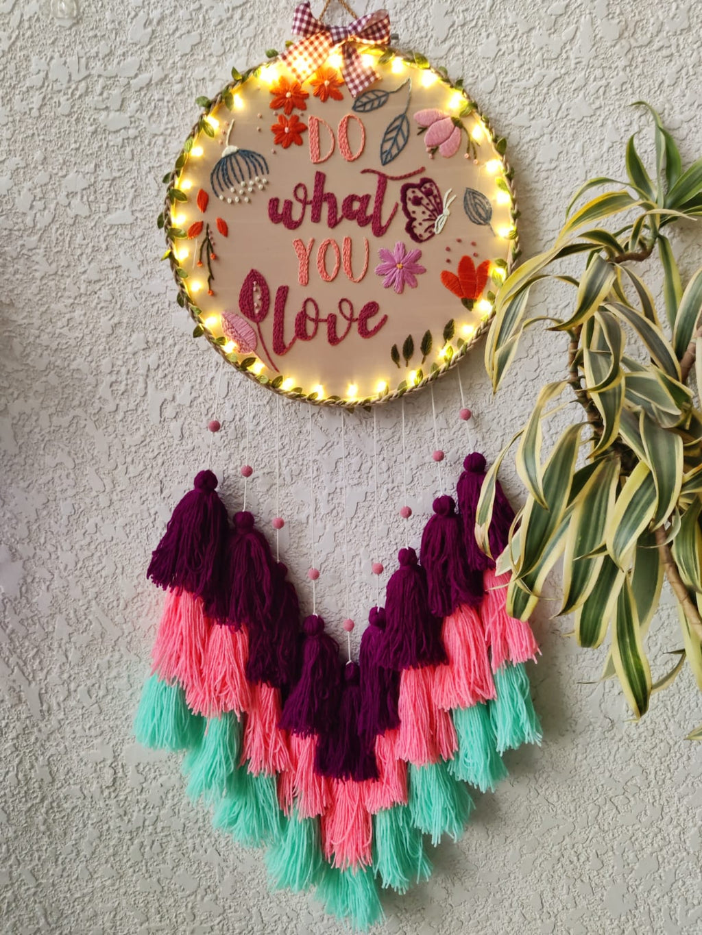 'Do What You Love' Embroidered Hanging Dreamcatcher with Lights