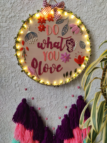 'Do What You Love' Embroidered Hanging Dreamcatcher with Lights