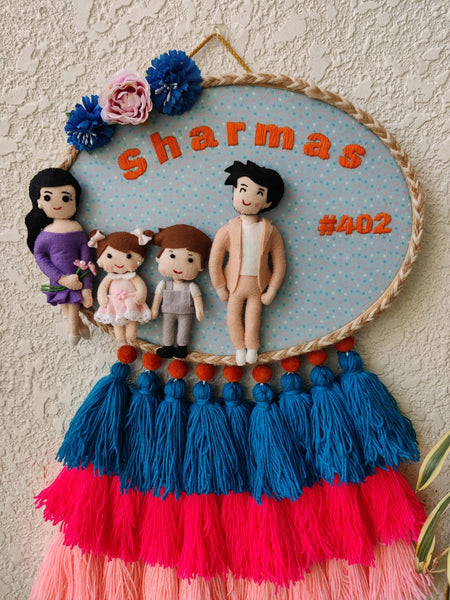 Embroidered Name Hoop with Tassles & Felt Family of Four