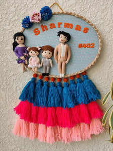 Embroidered Name Hoop with Tassles & Felt Family of Four