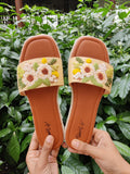 White Sunflower Embroidered Heel Sliders
