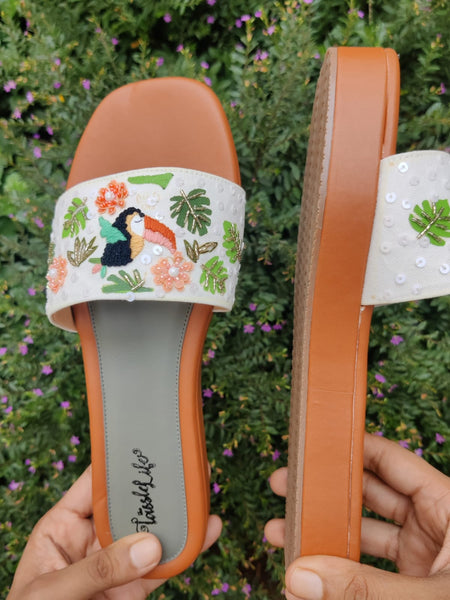 Toucon Bird & Flowers embroidered Heel Sliders
