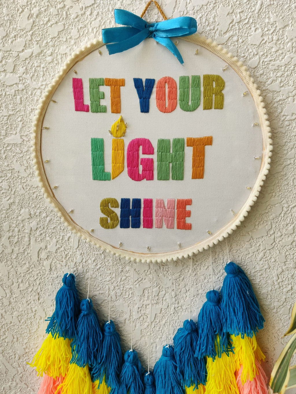 'Let your Light Shine' Embroidered Hanging Dreamcatcher with Lights