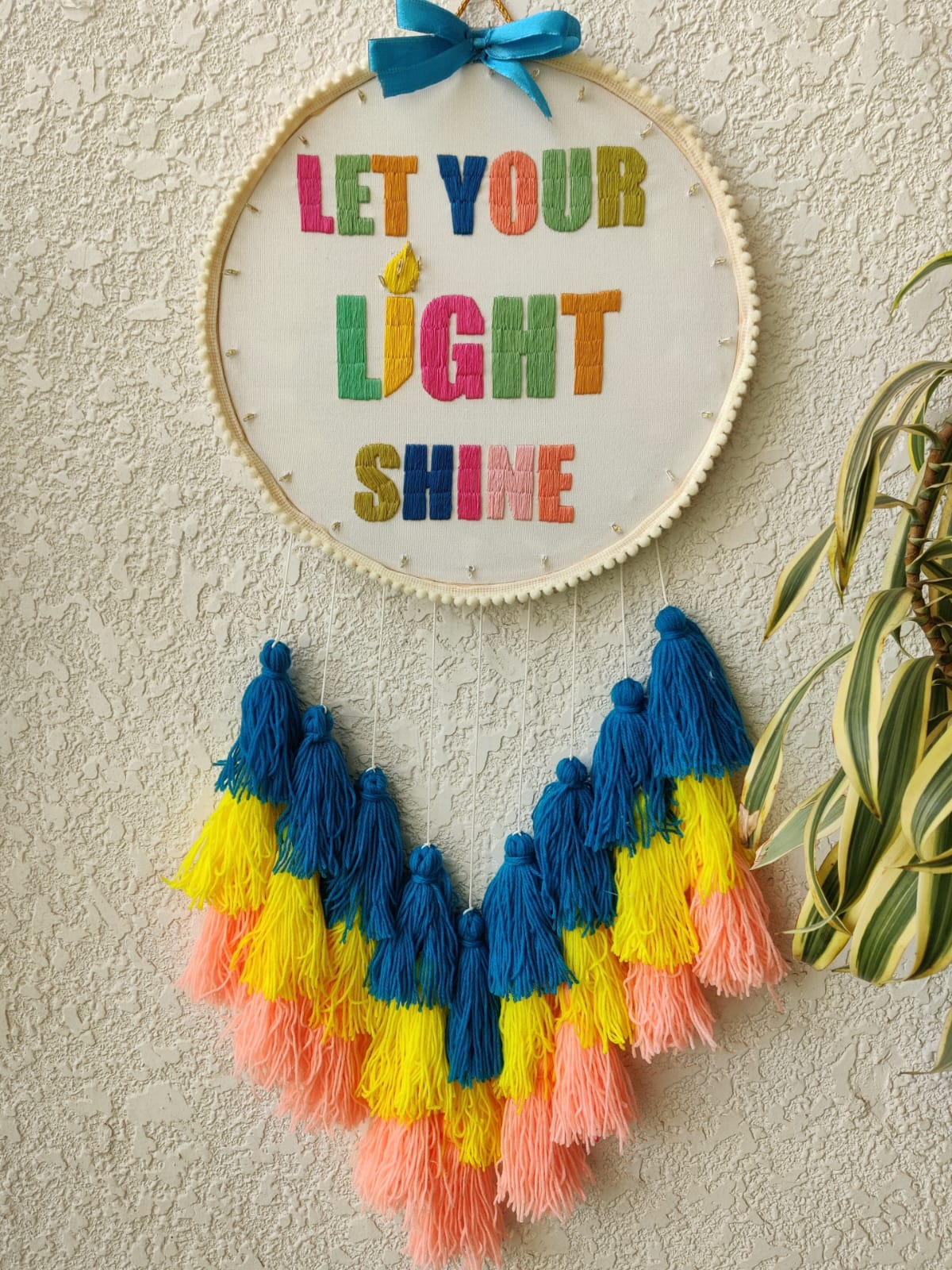 'Let your Light Shine' Embroidered Hanging Dreamcatcher with Lights