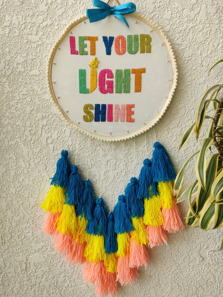 'Let your Light Shine' Embroidered Hanging Dreamcatcher with Lights