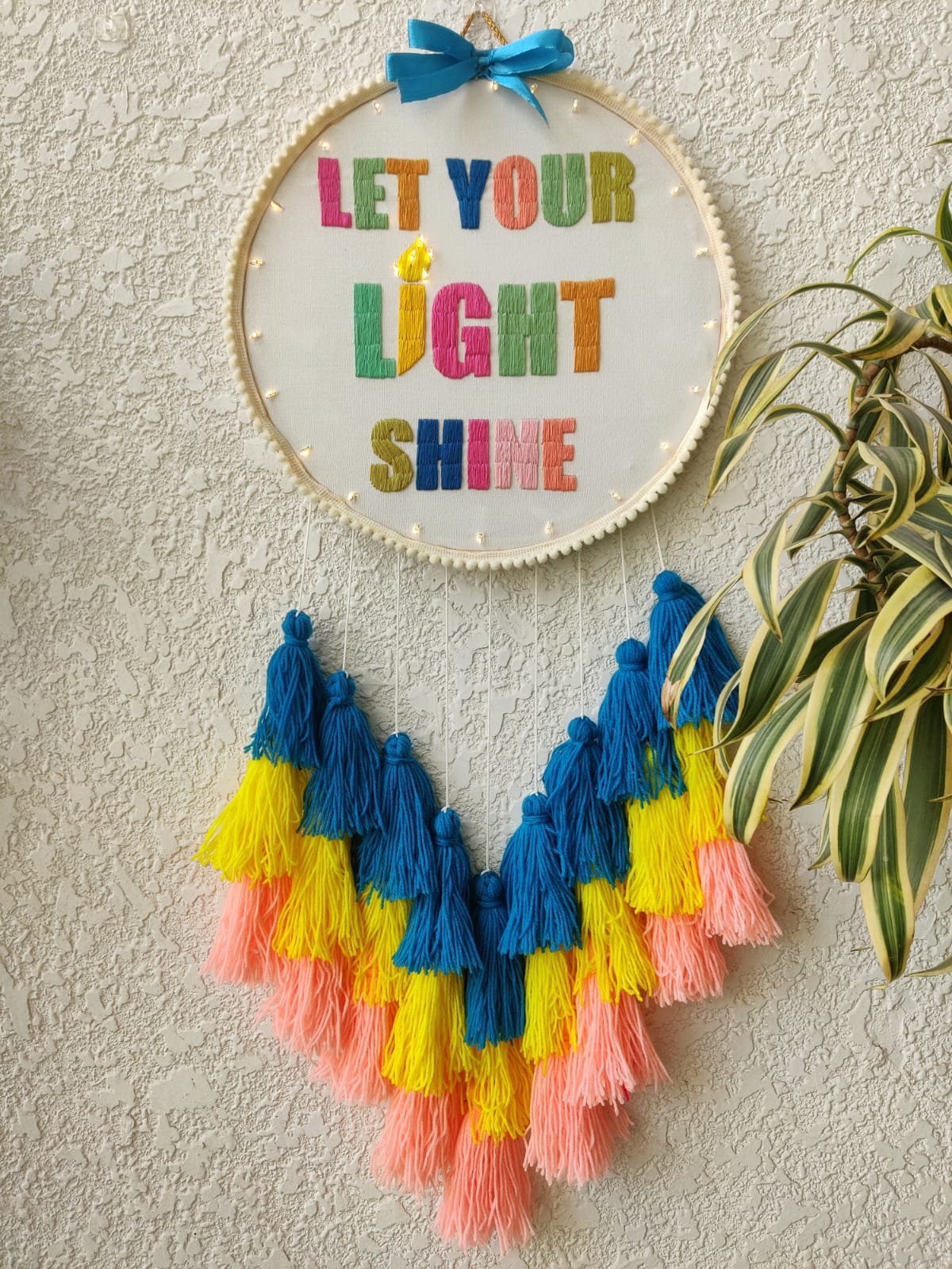 'Let your Light Shine' Embroidered Hanging Dreamcatcher with Lights