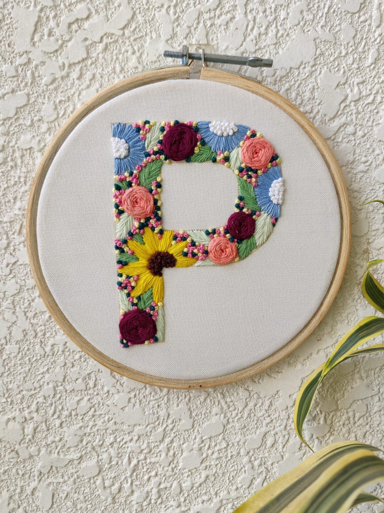 Hoop Lettering Customizable Floral Embroidered Letter Hoop