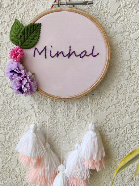 Customizable Floral Mini Embroidered Hoop with Tassels