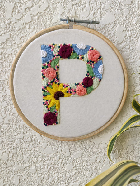 Customizable Floral Embroidered Letter Hoop