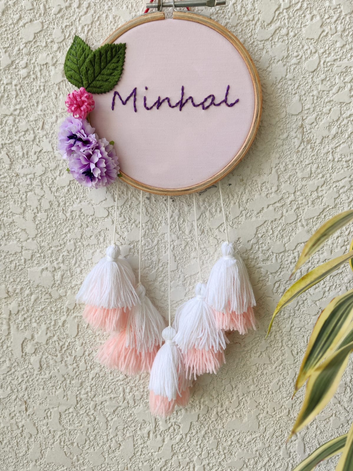Customizable Floral Mini Embroidered Hoop with Tassels