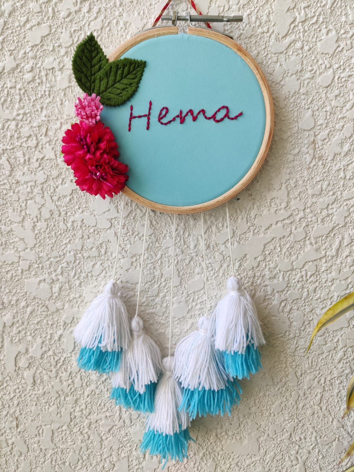 Customizable Floral Mini Embroidered Hoop with Tassels