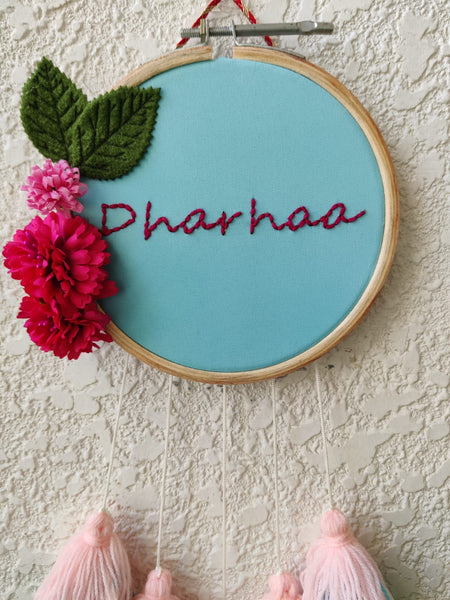 Customizable Floral Mini Embroidered Hoop with Tassels