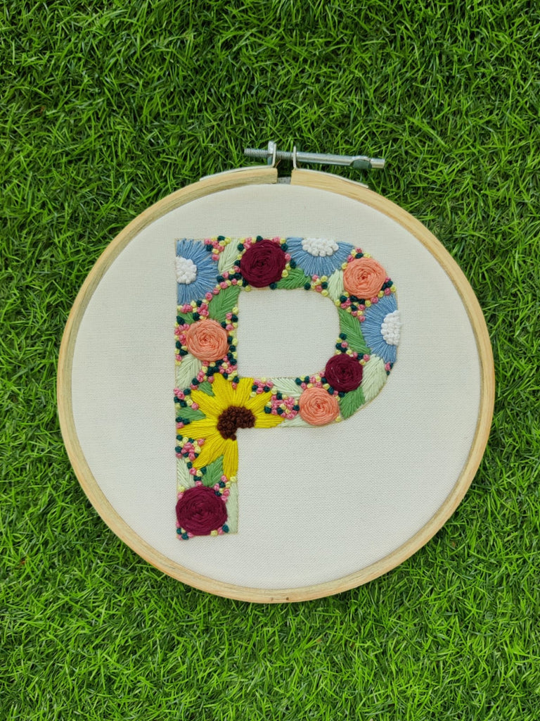 Hoop Lettering Customizable Floral Embroidered Letter Hoop