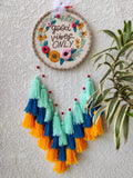 'Good Vibes Only' Embroidered Hanging Dreamcatcher with Lights