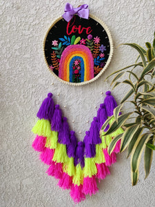 'Rainbow Love' Embroidered Hanging Dreamcatcher with Lights