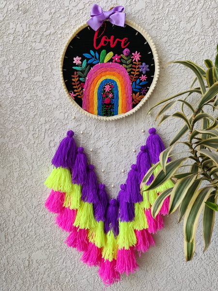 'Rainbow Love' Embroidered Hanging Dreamcatcher with Lights