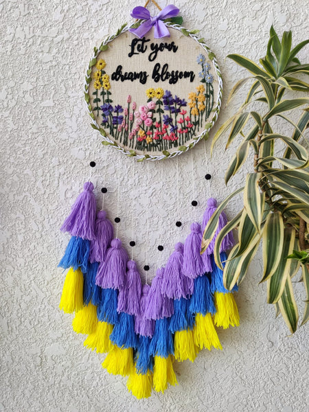 'Let your Dreams Blossom' Embroidered Hanging Dreamcatcher with Lights