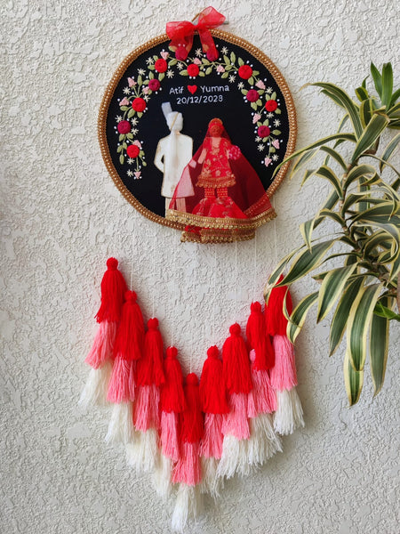 Customizable Couple Embroidered Hoop with Tassels