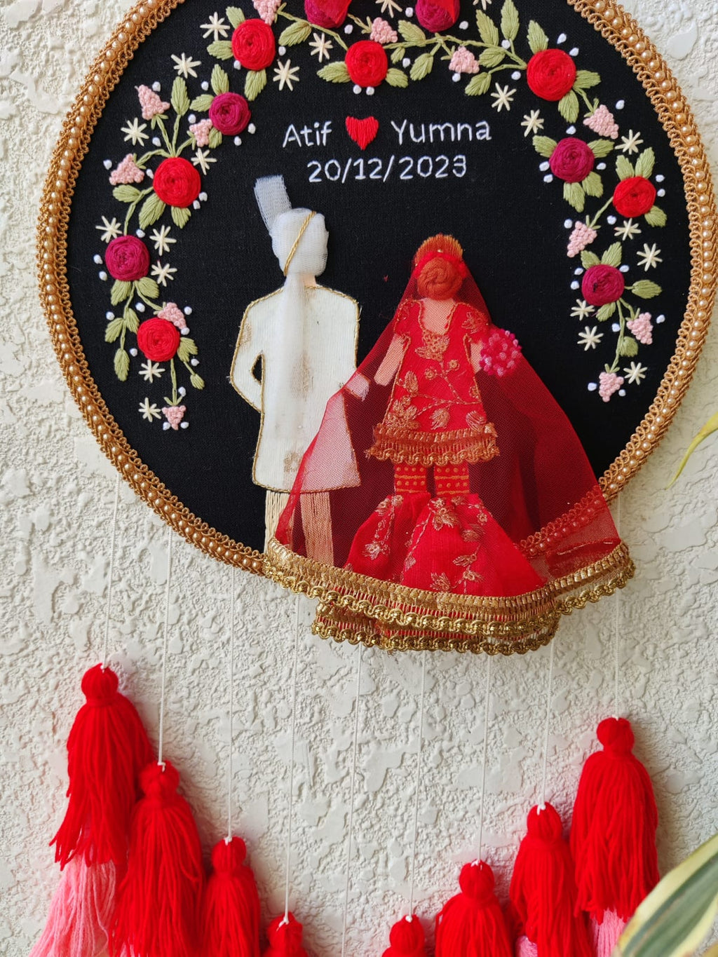 Customizable Couple Embroidered Hoop with Tassels