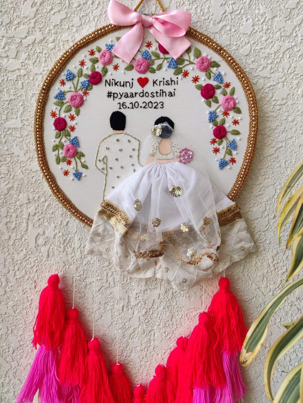 Customizable Couple Embroidered Hoop with Tassels