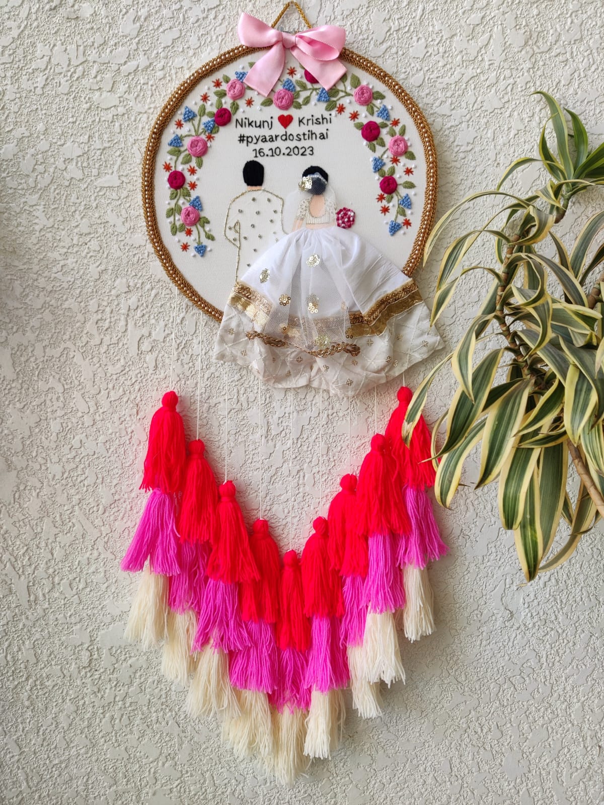 Customizable Couple Embroidered Hoop with Tassels