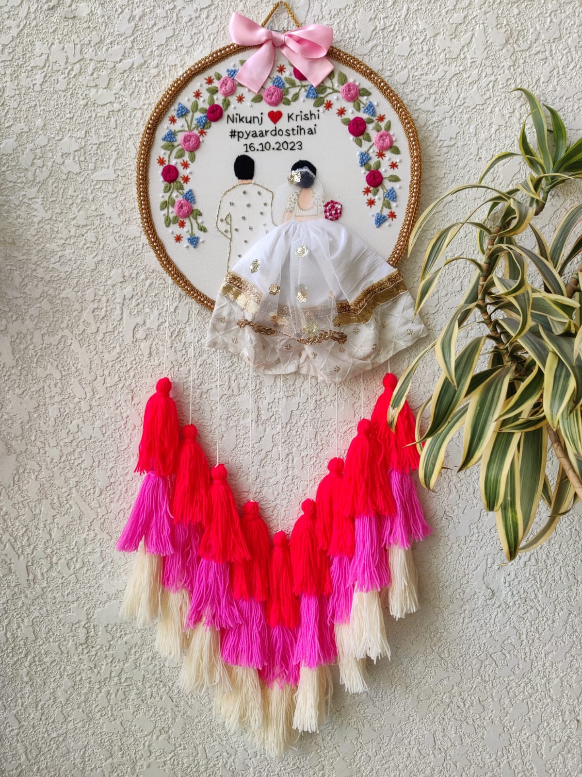 Customizable Couple Embroidered Hoop with Tassels