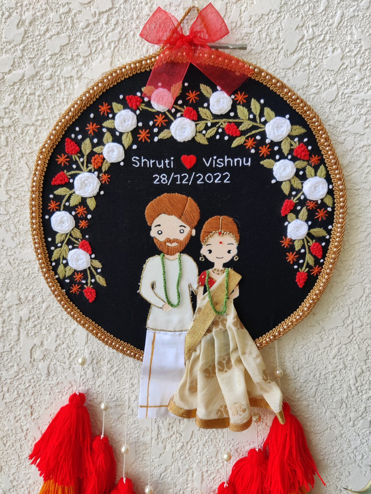 Customizable Couple Embroidered Hoop with Tassels