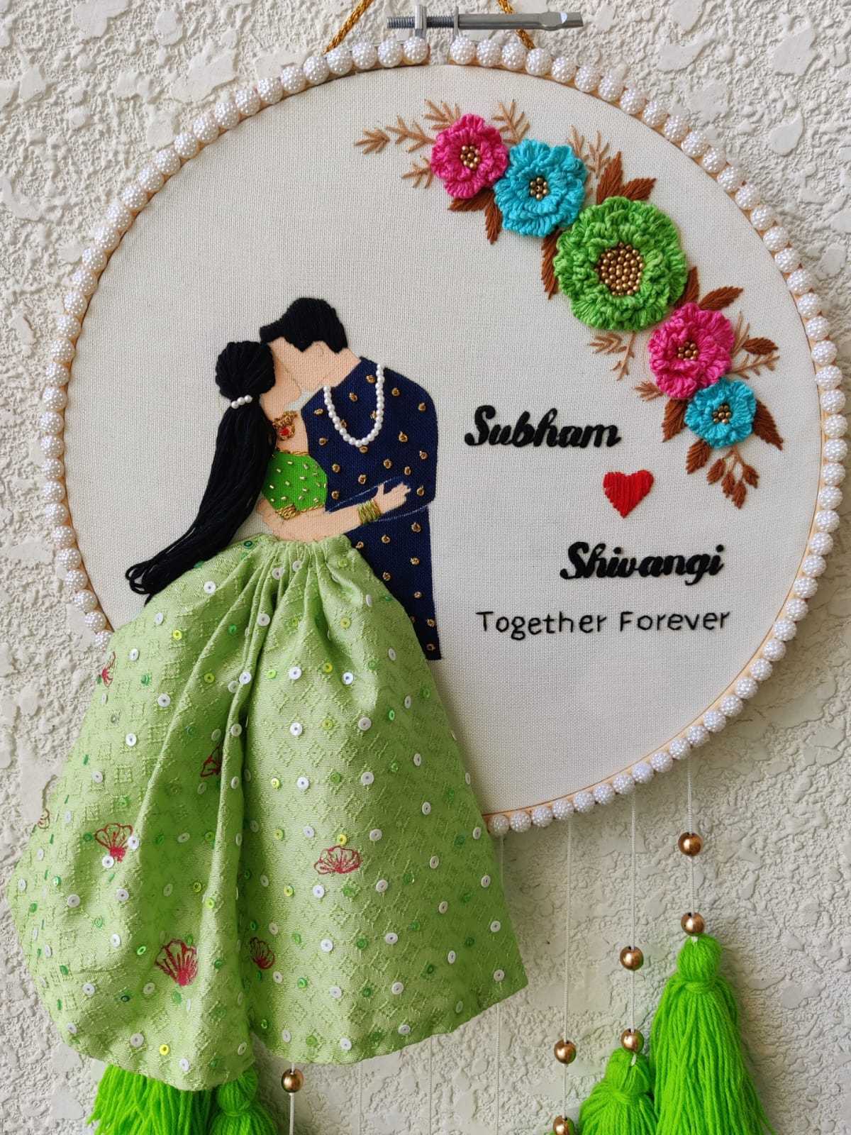 Customizable Couple Embroidered Hoop with Tassels