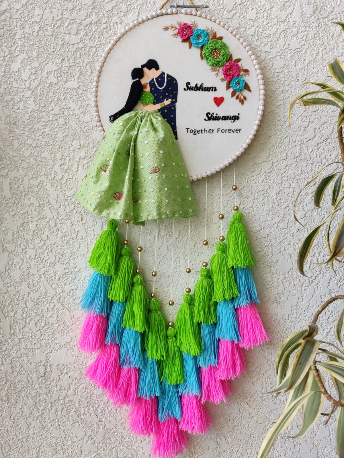 Customizable Couple Embroidered Hoop with Tassels