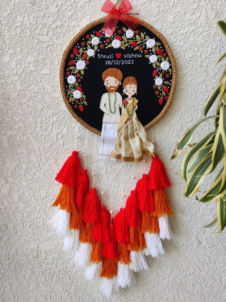 Customizable Couple Embroidered Hoop with Tassels