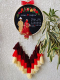 Customizable Bride & Groom Calendar Embroidered Hoop with Tassels