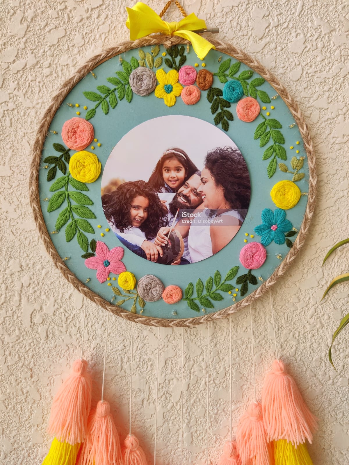 Embroidered Floral Photo Frame Hoop with Tassles & Lights