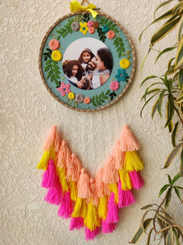 Embroidered Floral Photo Frame Hoop with Tassles & Lights