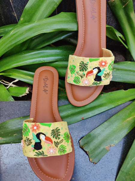 Toucon Bird & Flowers embroidered Sliders