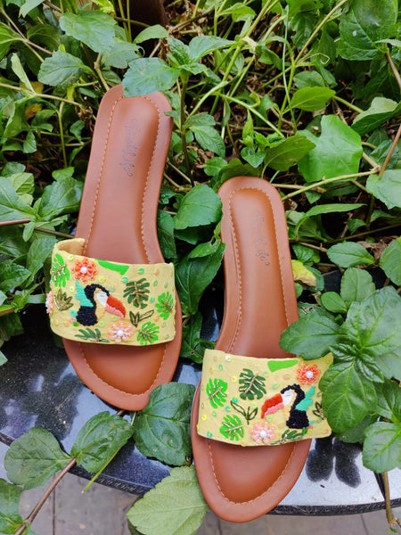 Toucon Bird & Flowers embroidered Sliders