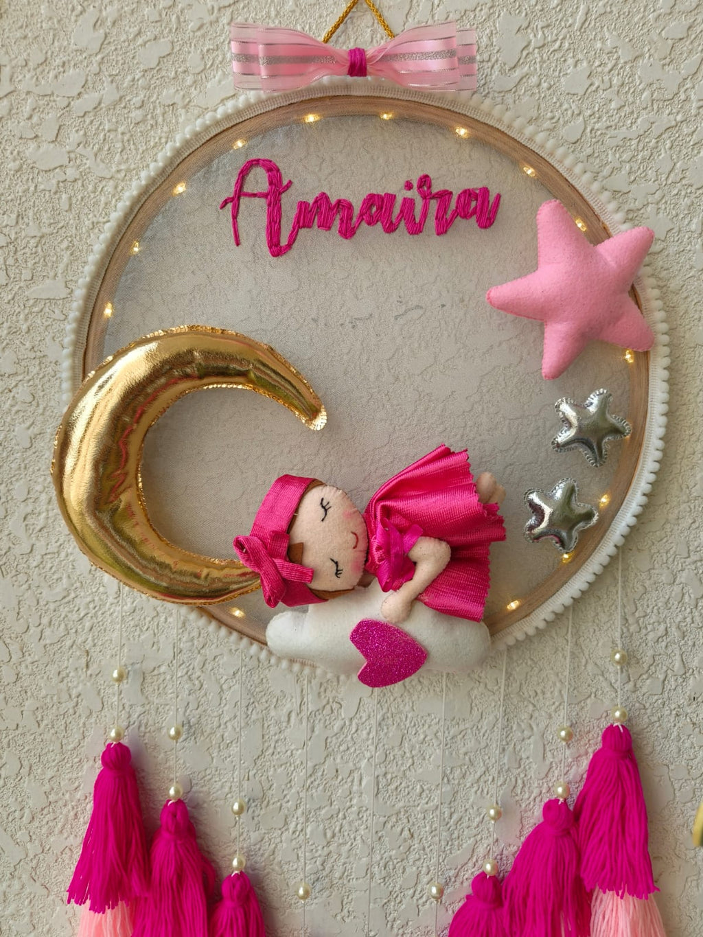 Customizable Name Felt Wall Hanging with Tassles & Lights