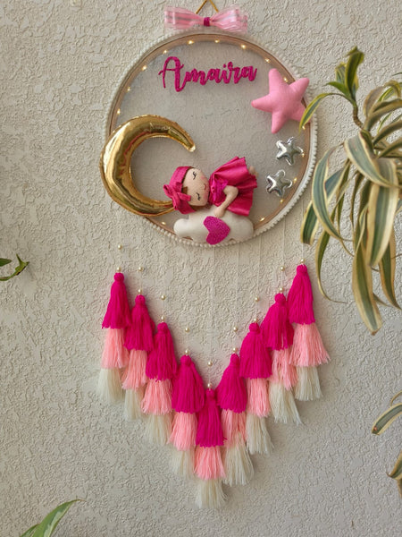 Customizable Name Felt Wall Hanging with Tassles & Lights