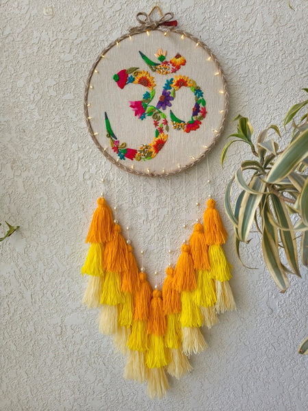 'OM' Embroidered Hanging Dreamcatcher with Lights