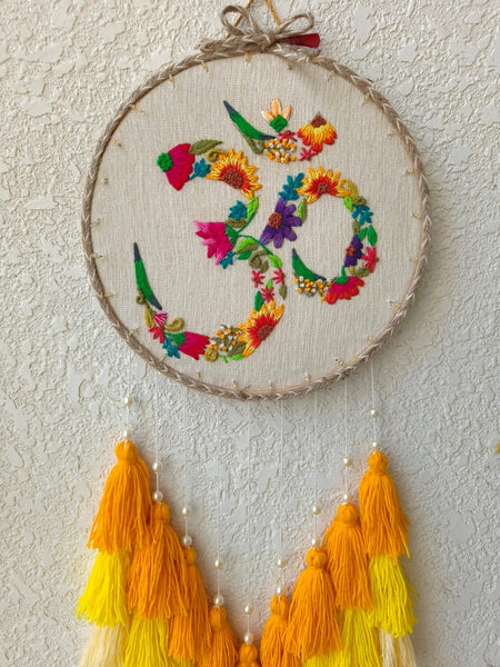 'OM' Embroidered Hanging Dreamcatcher with Lights