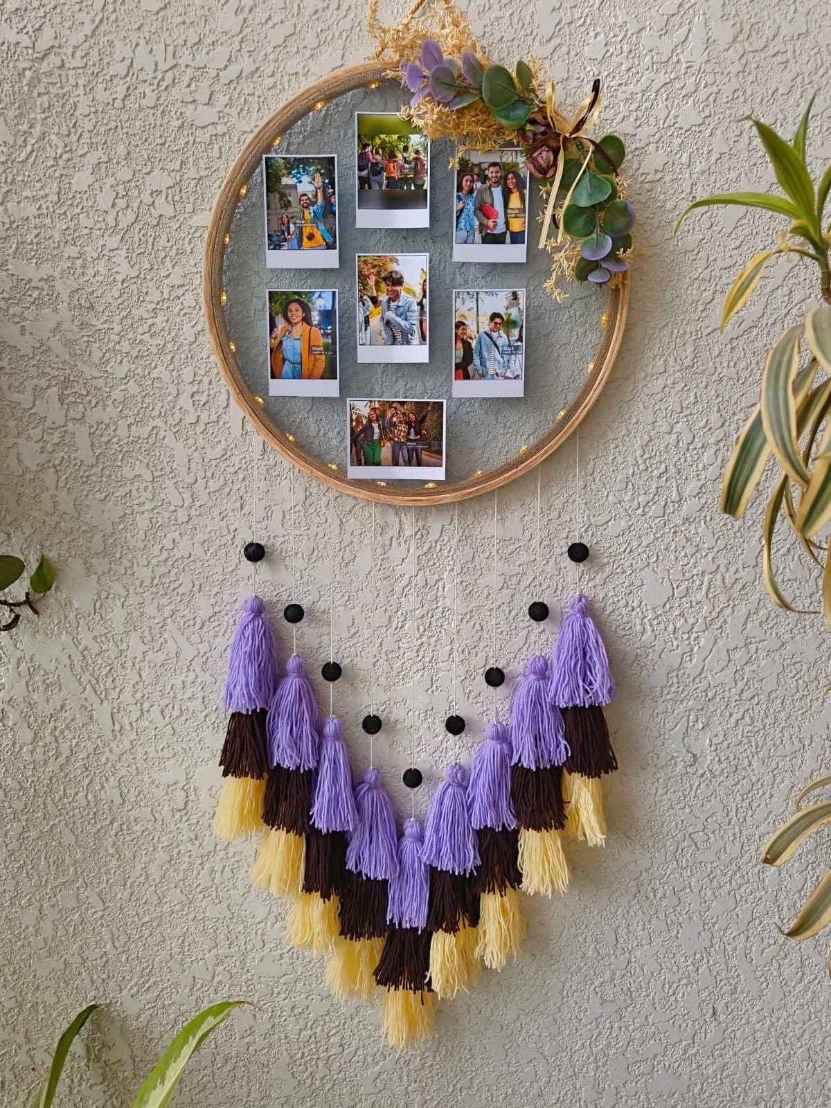 Floral Photo Frame Hoop with Tassles & Lights