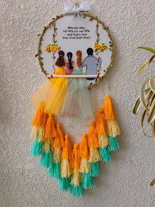Four Friends on Swing Embroidered Hoop with Tassels