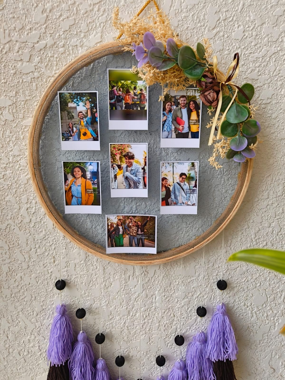 Floral Photo Frame Hoop with Tassles & Lights