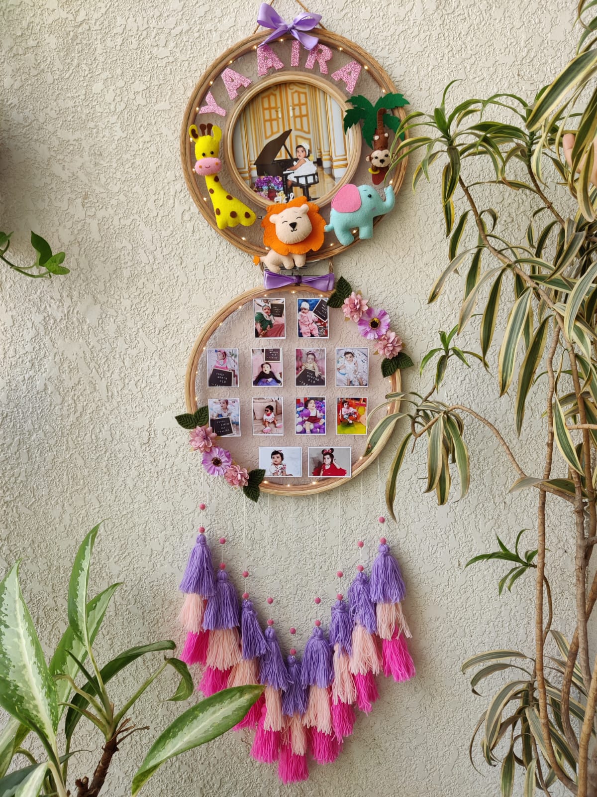Customizable Name & Photo Felt Wall Hanging with Tassles & Lights
