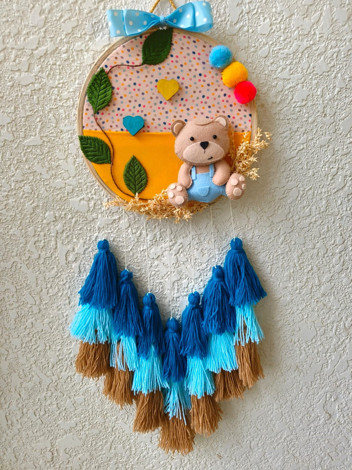 Kids Decor Teddy Wall Hanging with Tassles