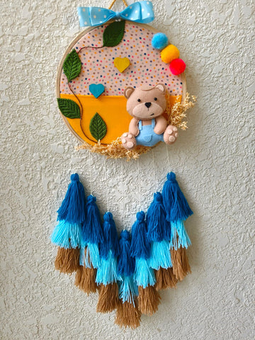 Kids Decor Teddy Wall Hanging with Tassles